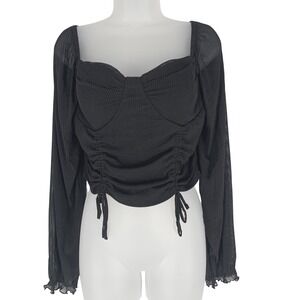 Dylan & Ryan L Black Mesh Ruched Crop Top Sheer Goth Party